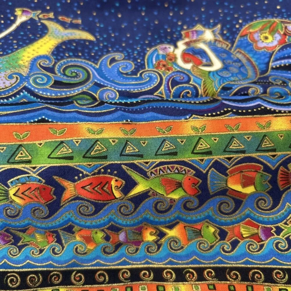 Sea Spirits Laurel Burch Cotton Fabric Mermaids Tropical Fish Colorful 1 Yard